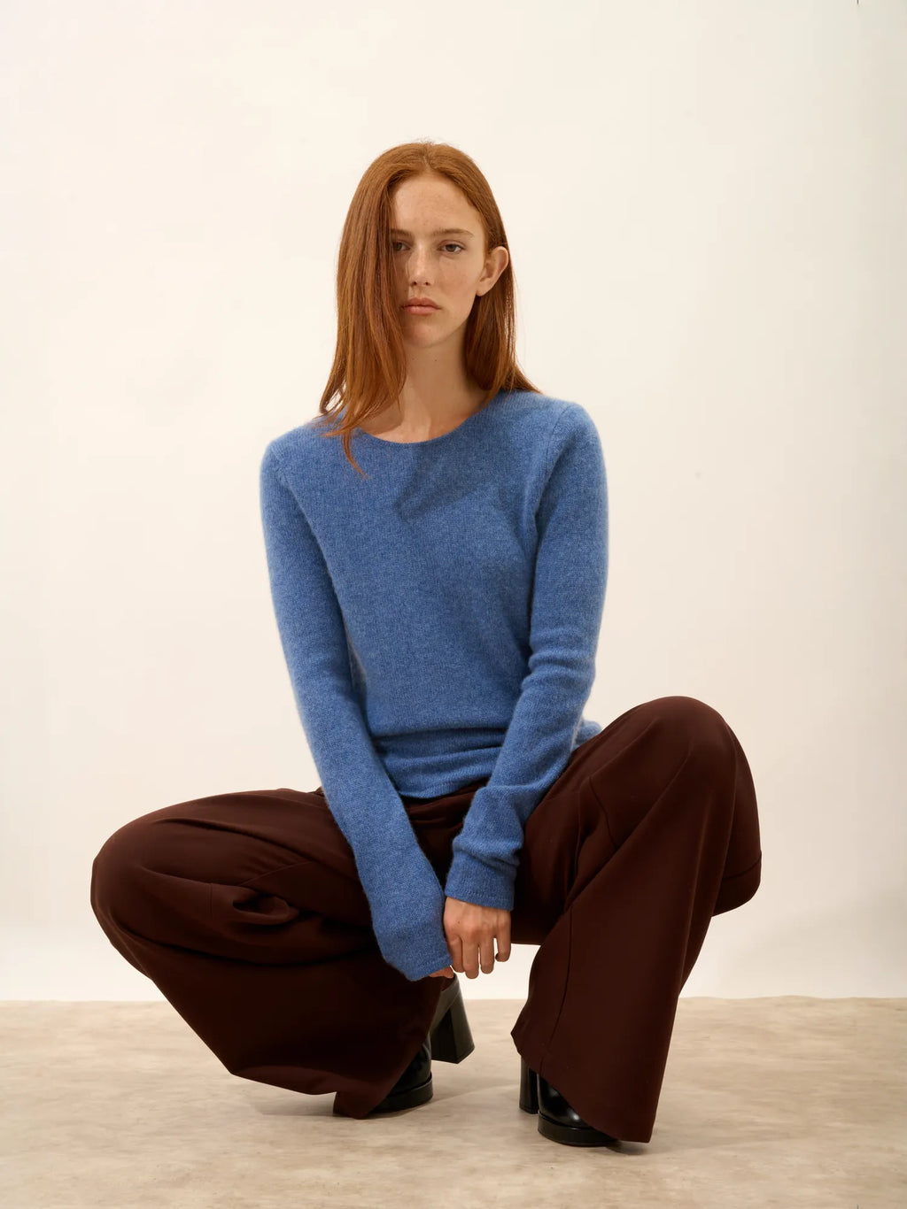 JOYCE Pull Col Rond 4 Fils Bleu Denim