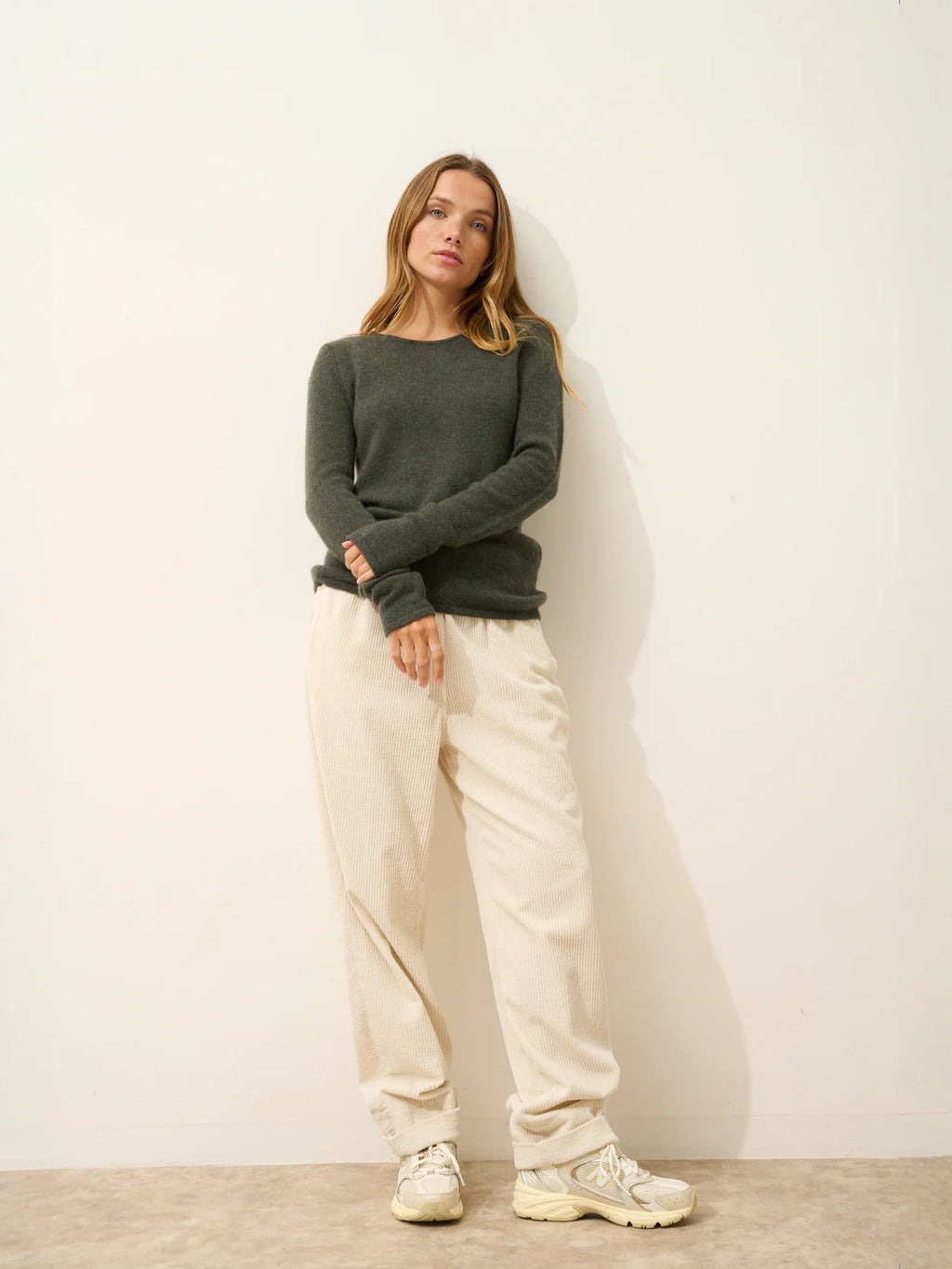 JOYCE Sweater Crew Neck 4 Ply Heather Khaki