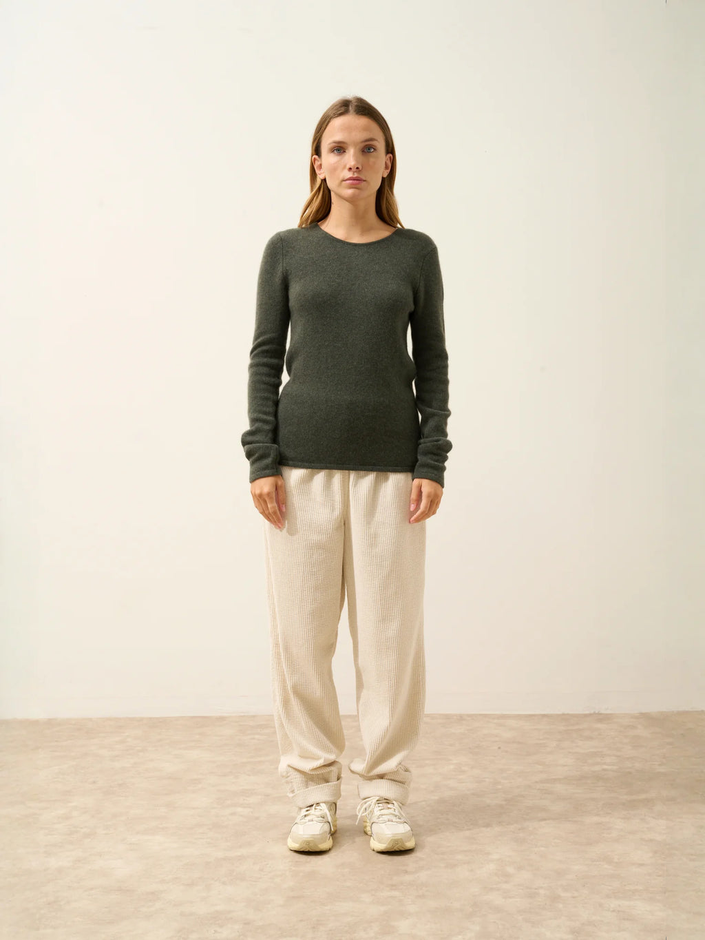 JOYCE Sweater Crew Neck 4 Ply Heather Khaki