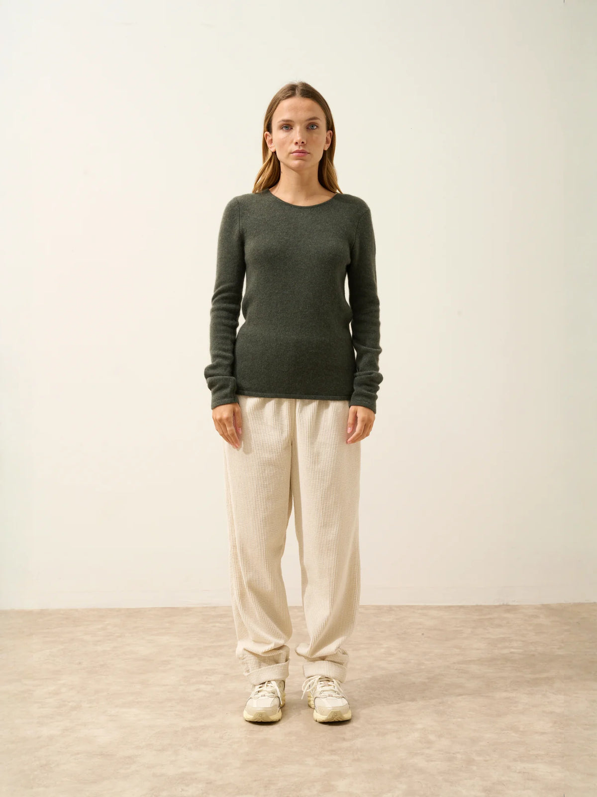 JOYCE Sweater Crew Neck 4 Ply Heather Khaki