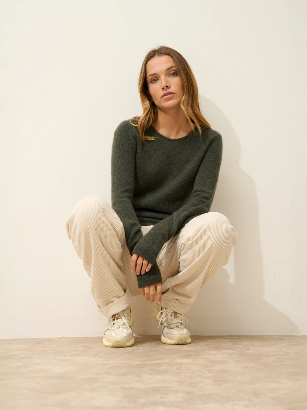 JOYCE Sweater Crew Neck 4 Ply Heather Khaki