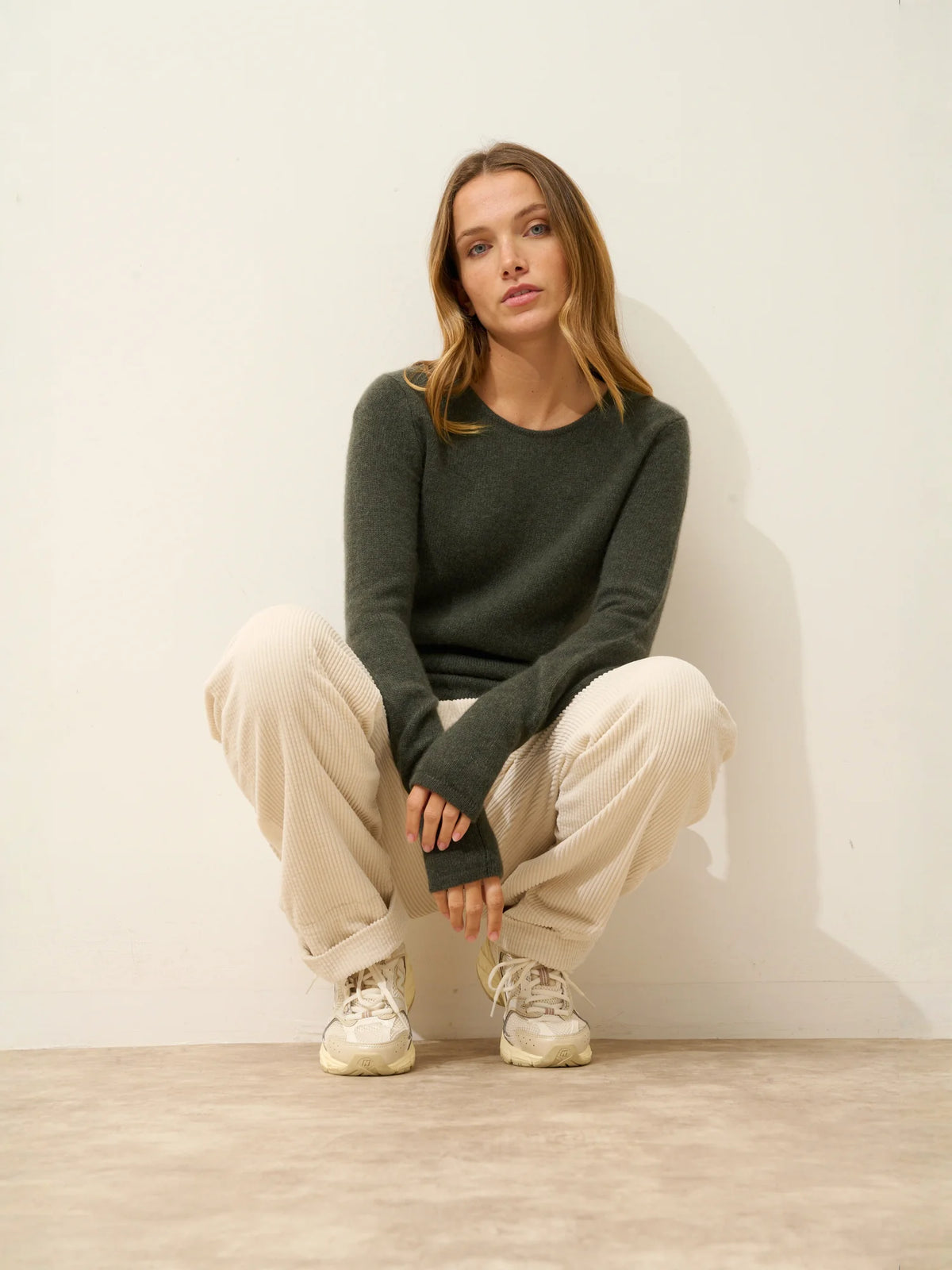 JOYCE Sweater Crew Neck 4 Ply Heather Khaki