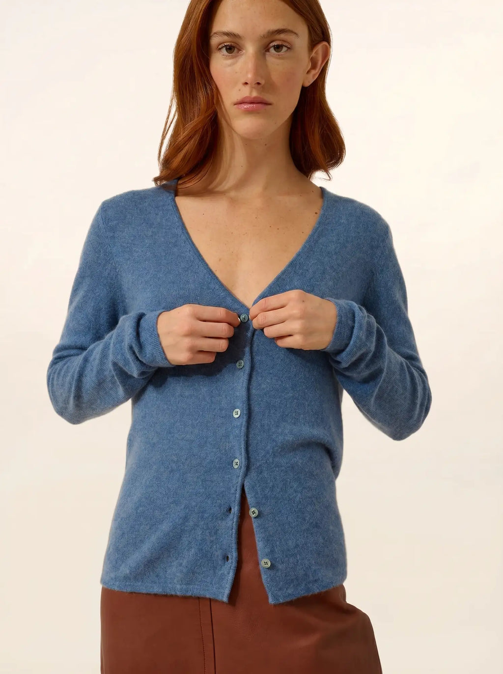 NORMA Cardigan Col V Bleu Denim