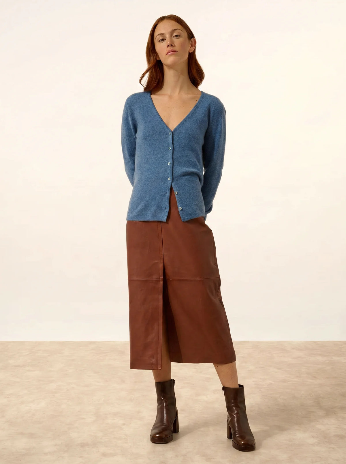 NORMA Cardigan Col V Bleu Denim