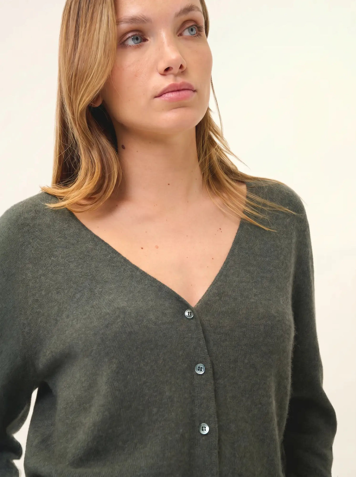 NORMA Cardigan Col V Kaki Chiné