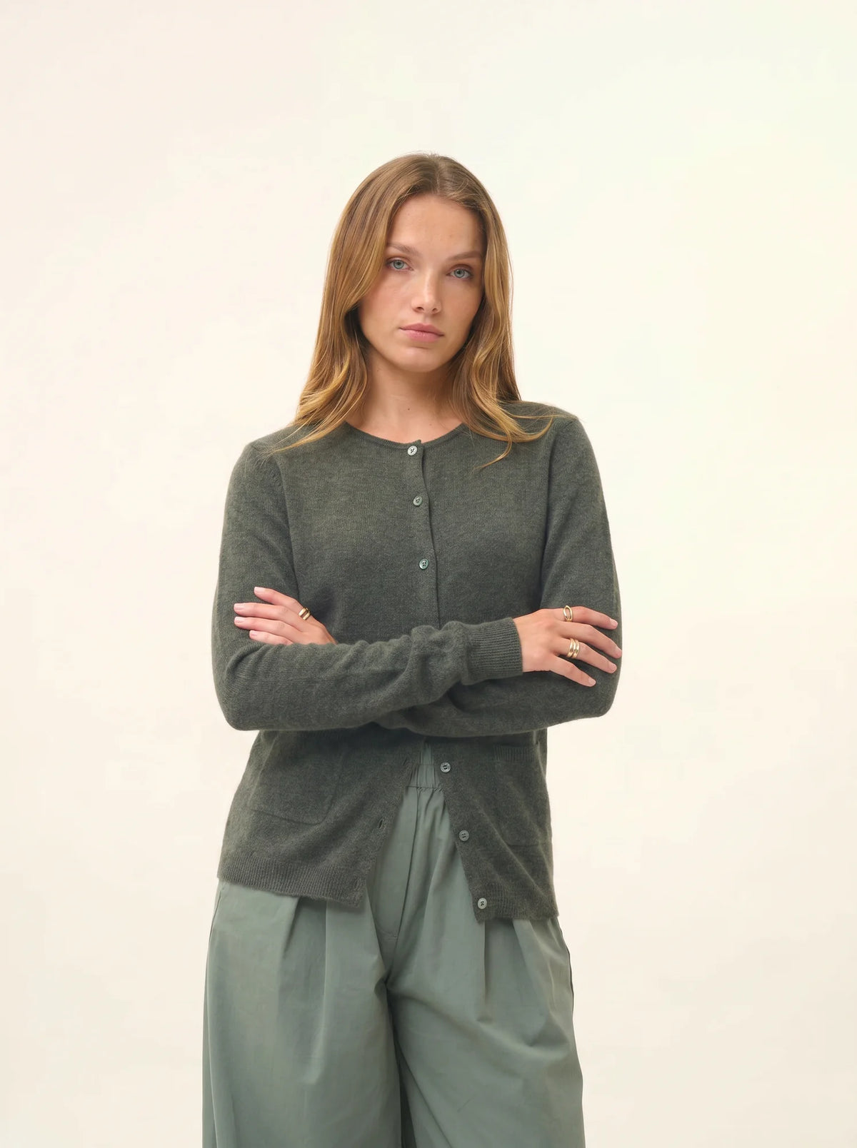 KATHARINE Cardigan Crew Neck Heather Khaki