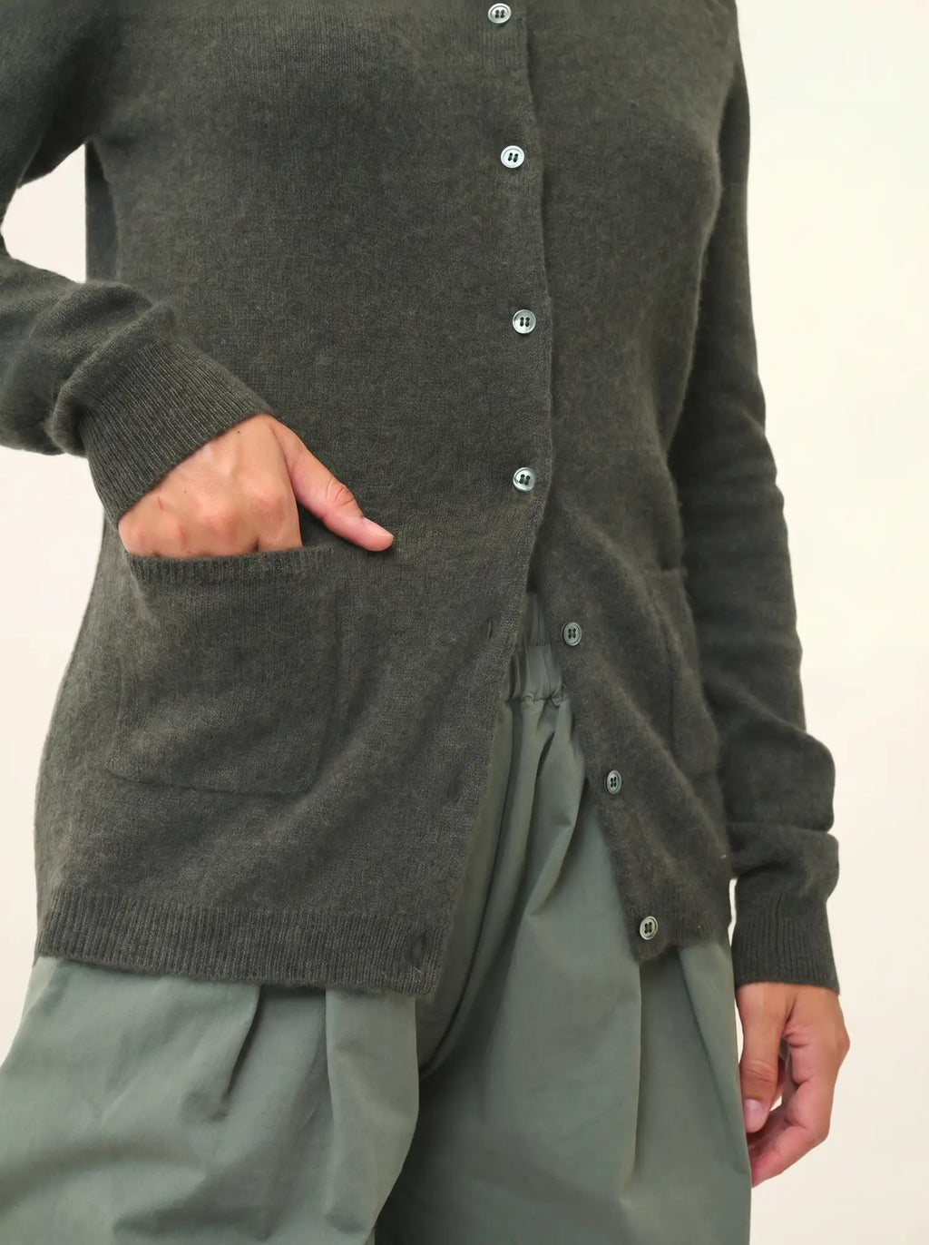KATHARINE Cardigan Crew Neck Heather Khaki
