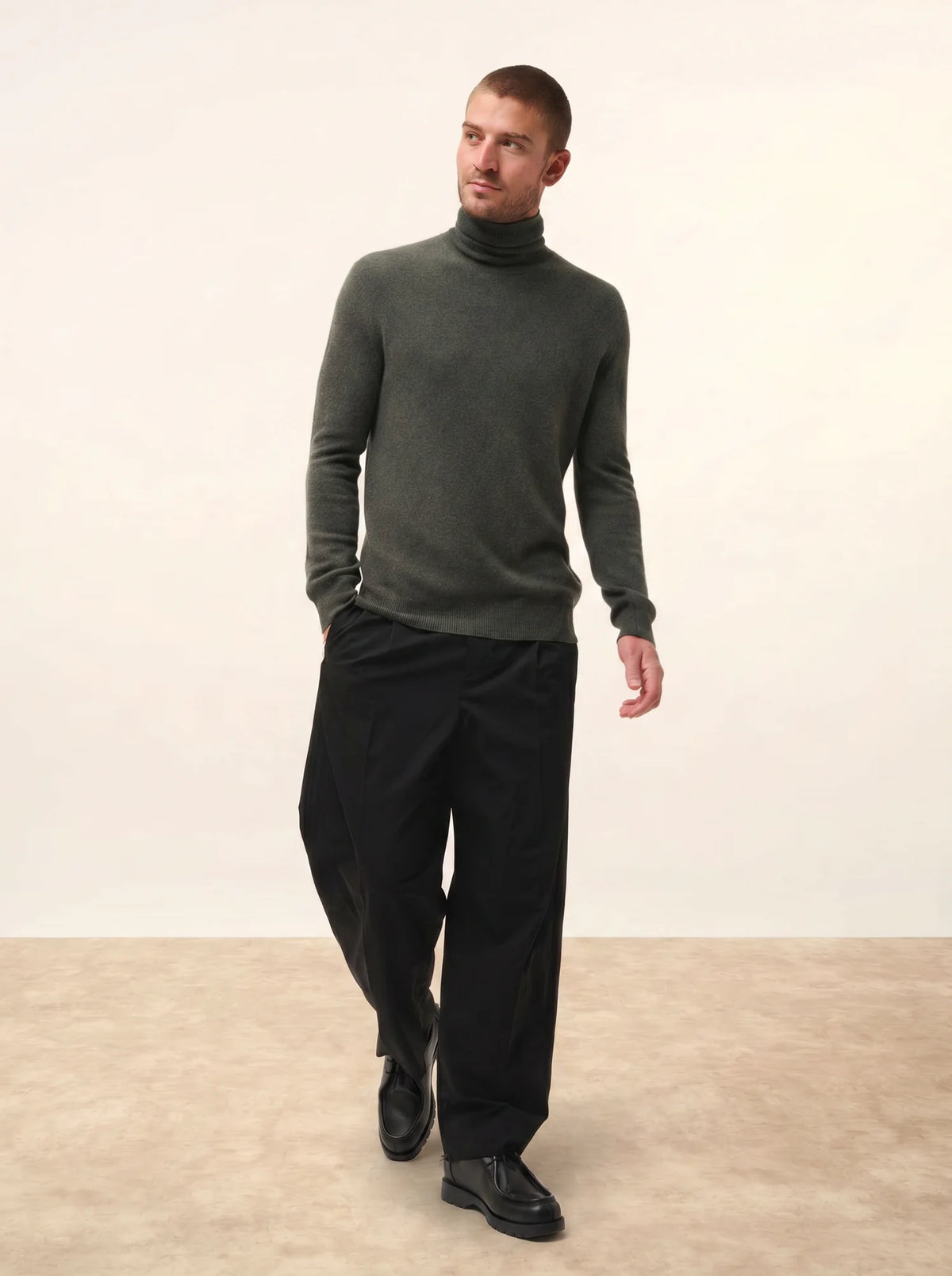 CONNOR Pull Col Roulé Kaki Chiné