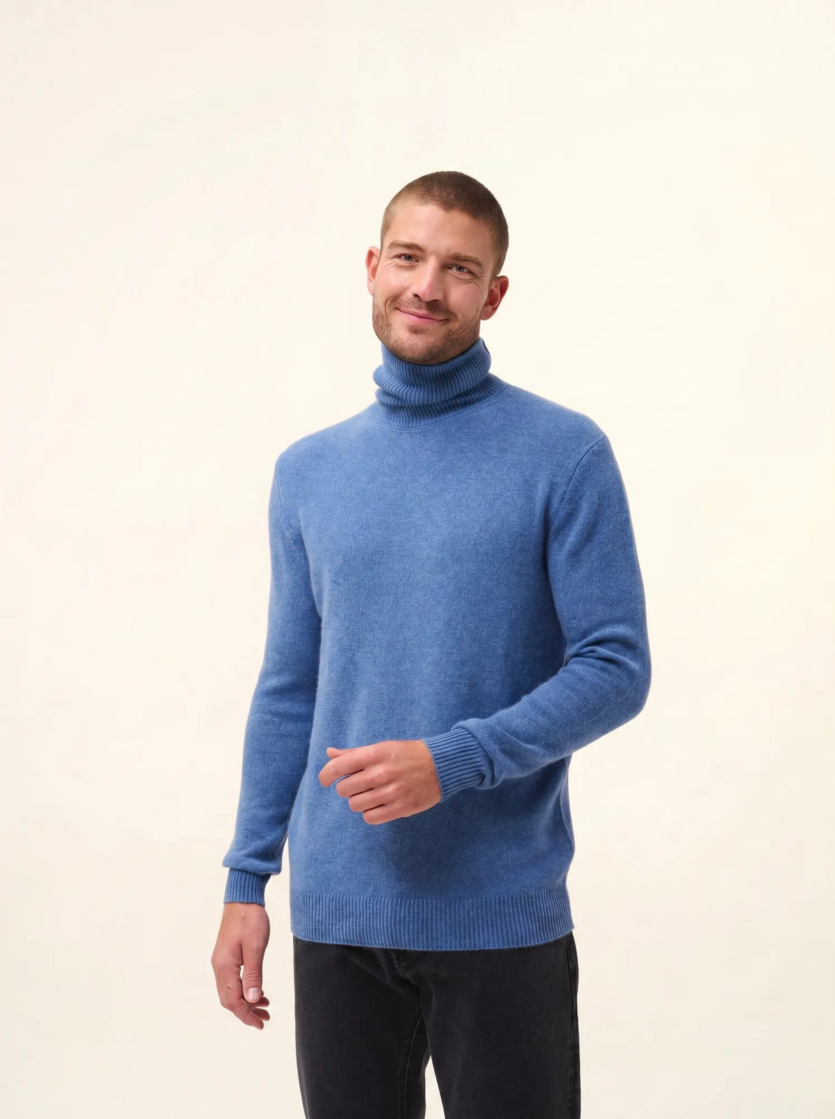 SACHA Pull Col Roulé 4 Fils Bleu Denim