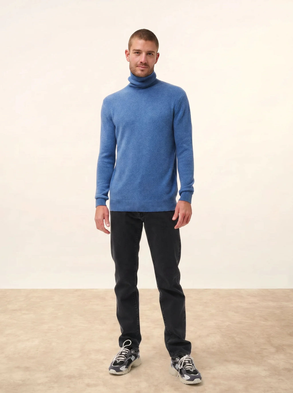 SACHA Pull Col Roulé 4 Fils Bleu Denim