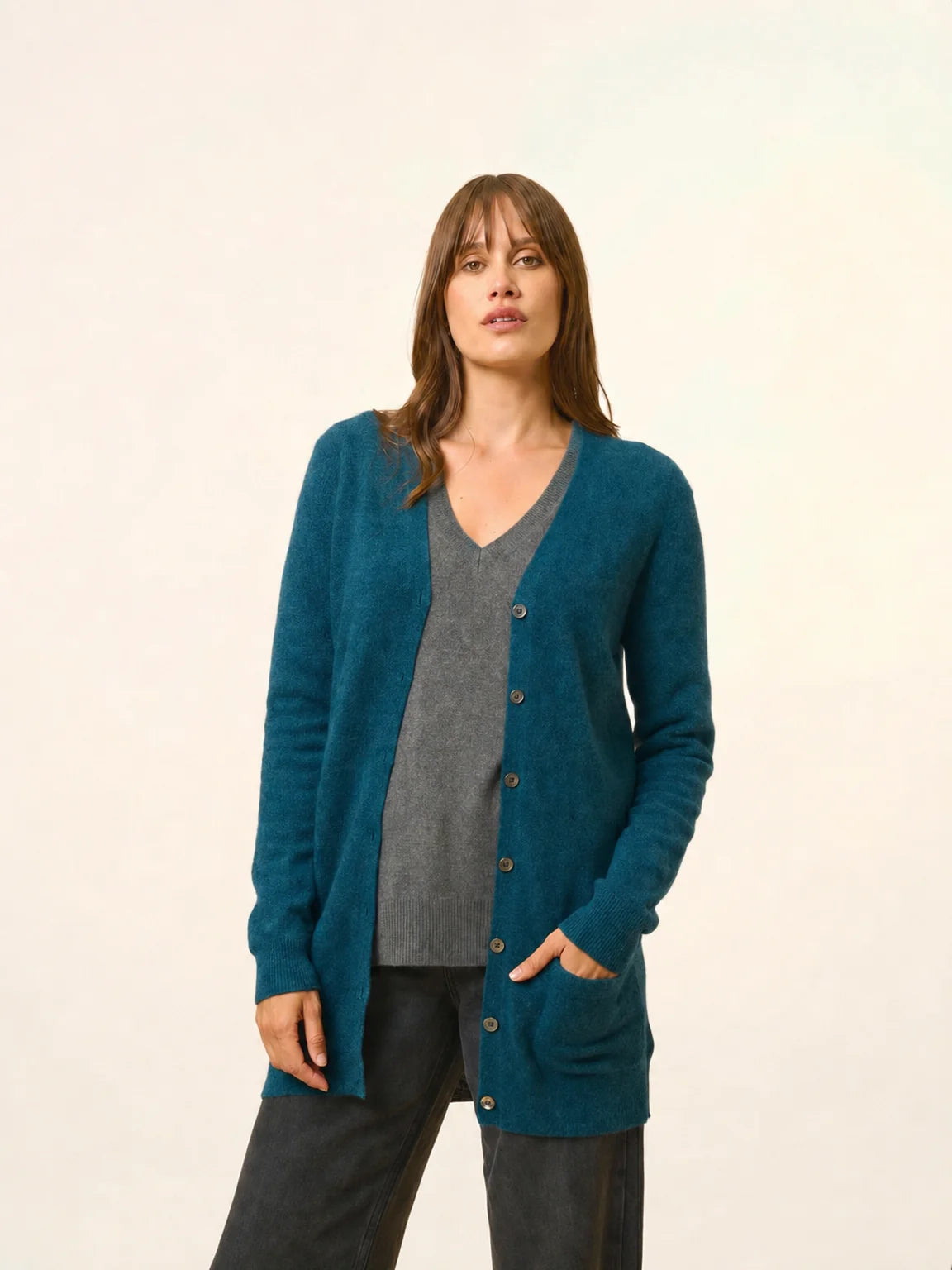 TOMMIE Strickjacke V-Ausschnitt Pfauenblau