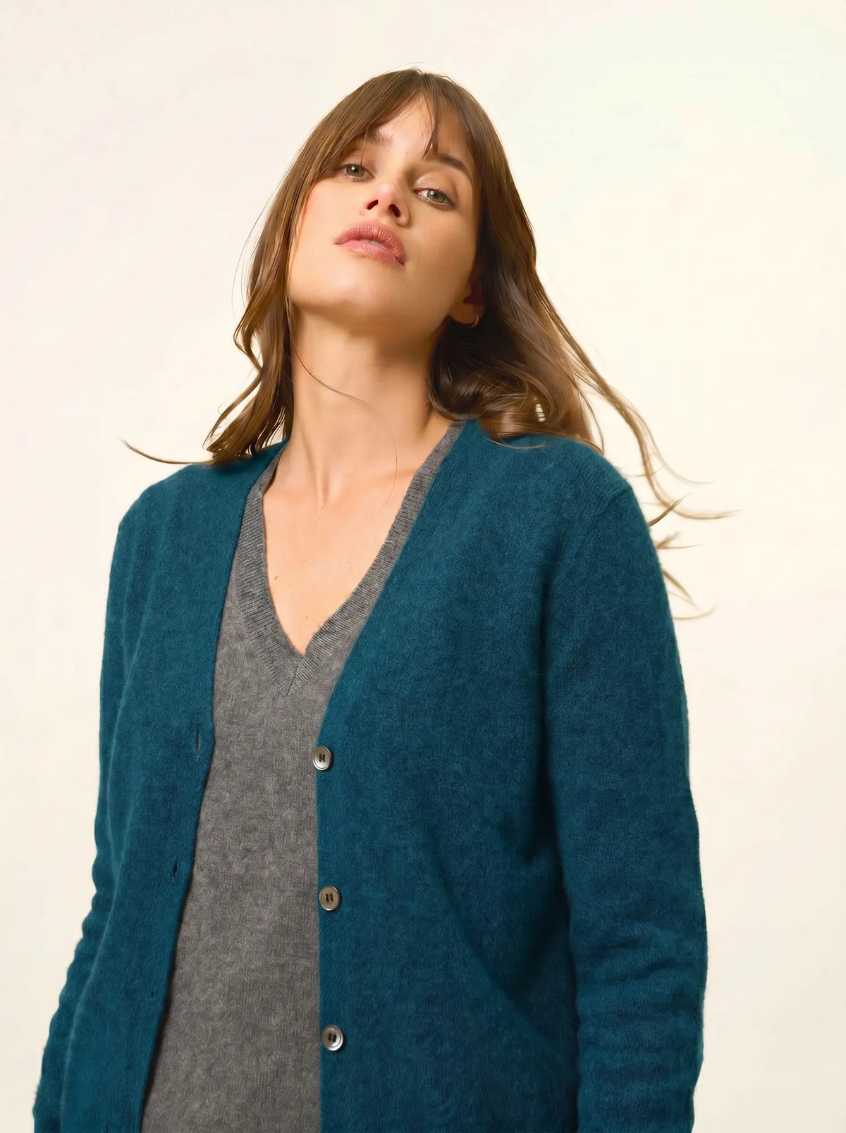 TOMMIE Strickjacke V-Ausschnitt Pfauenblau