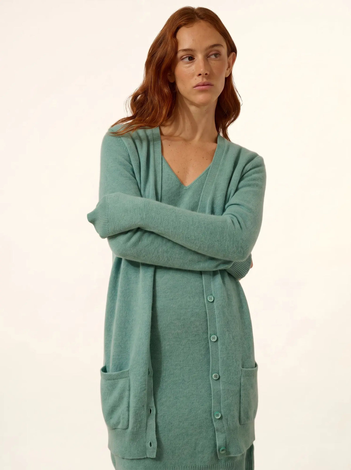 TOMMIE Cardigan Col V Vert Chiné