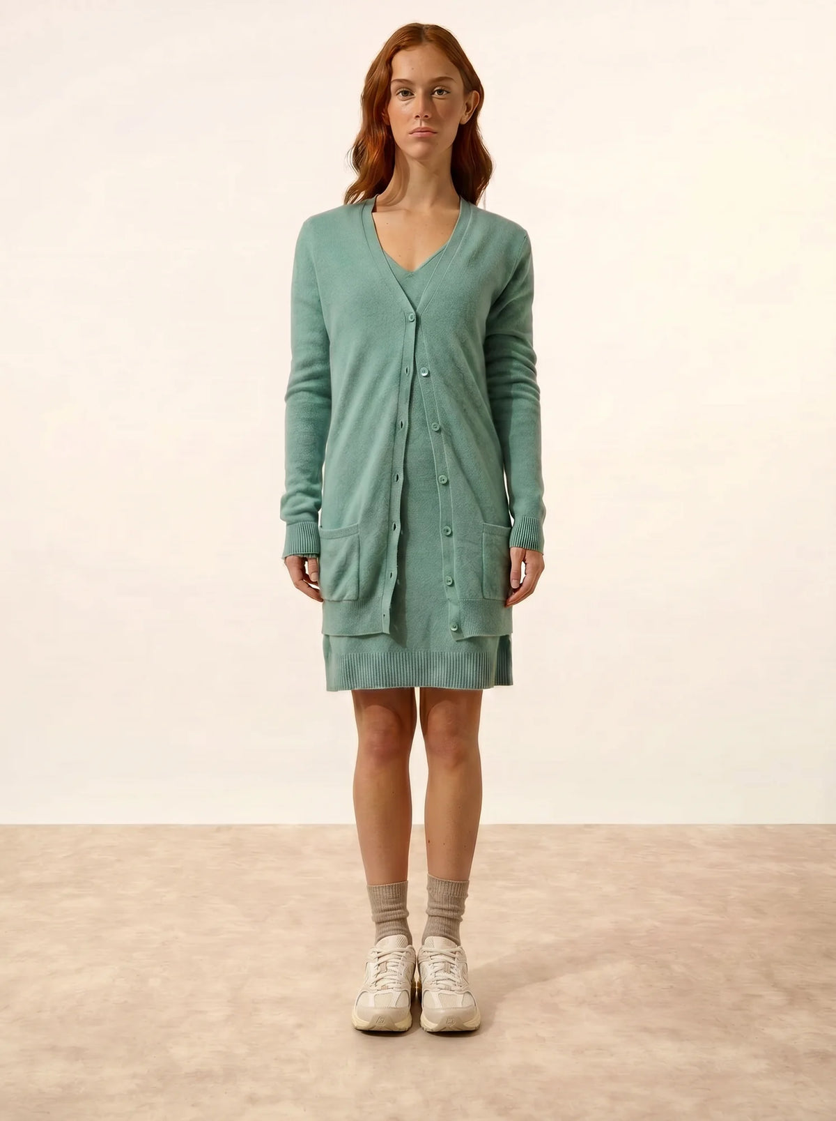 TOMMIE Cardigan Col V Vert Chiné