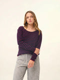 FIONA Pull Col Rond Bordeaux et Bleu Marine