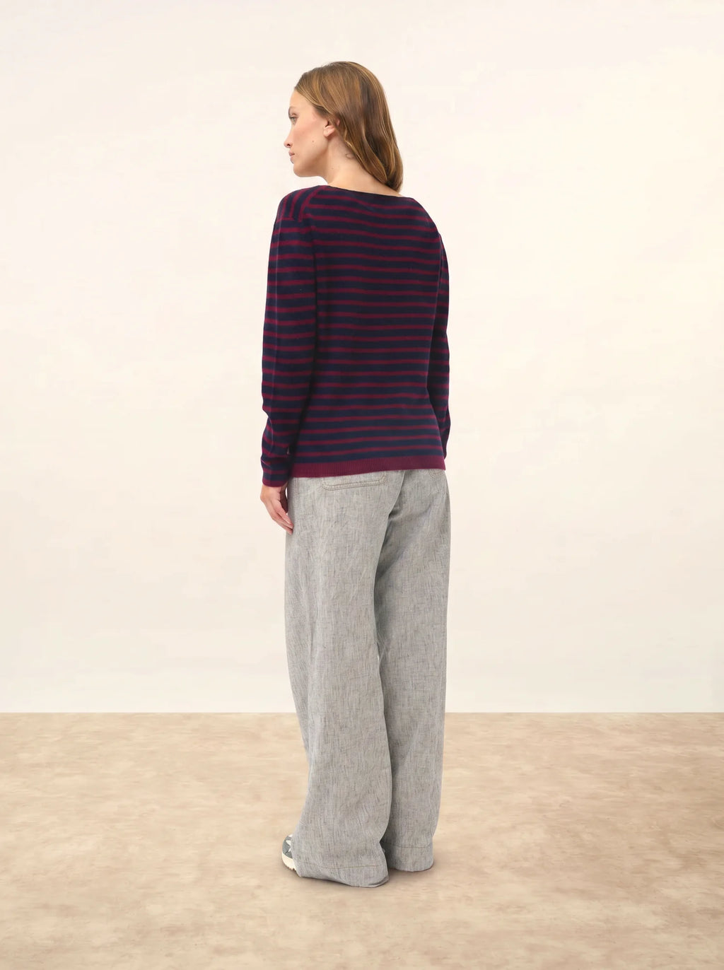 FIONA Pull Col Rond Bordeaux et Bleu Marine