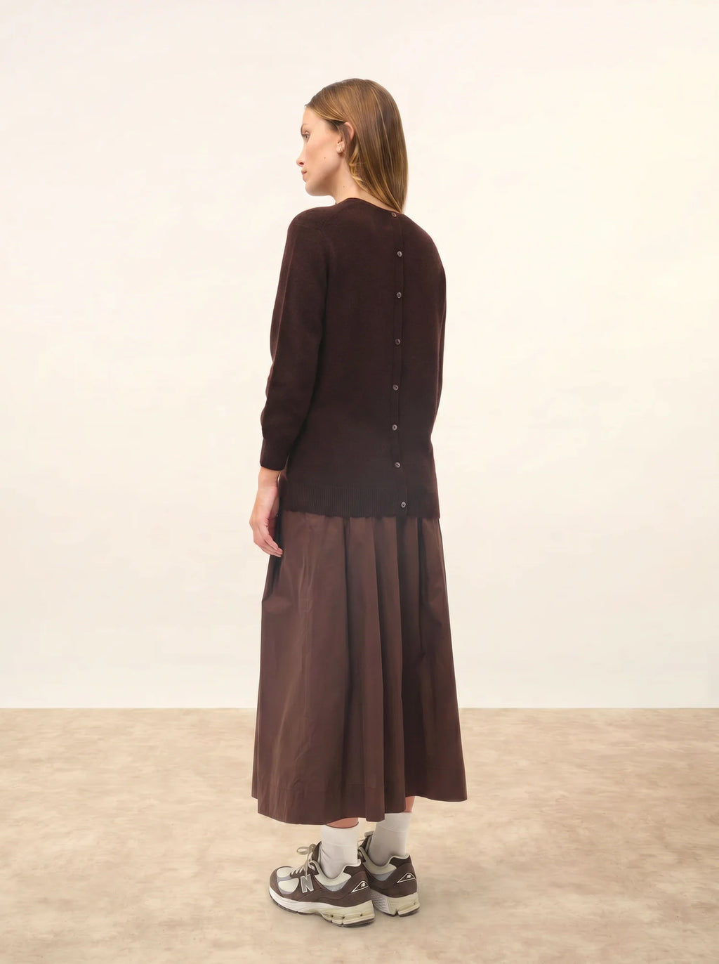 JANICE Pull Col Rond Boutonné Dos Choco