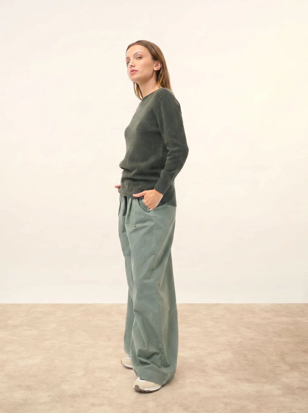 JANICE Pull Col Rond Boutonné Dos Kaki Chiné