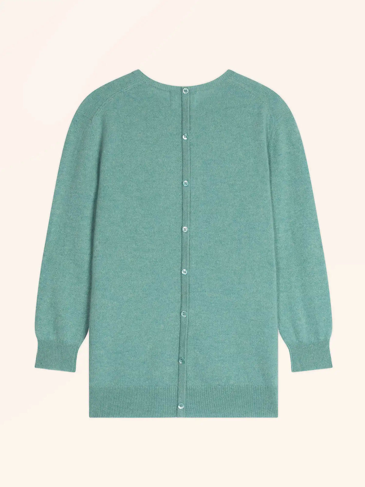 JANICE Sweater Crew Neck Buttoned Back Heather Green