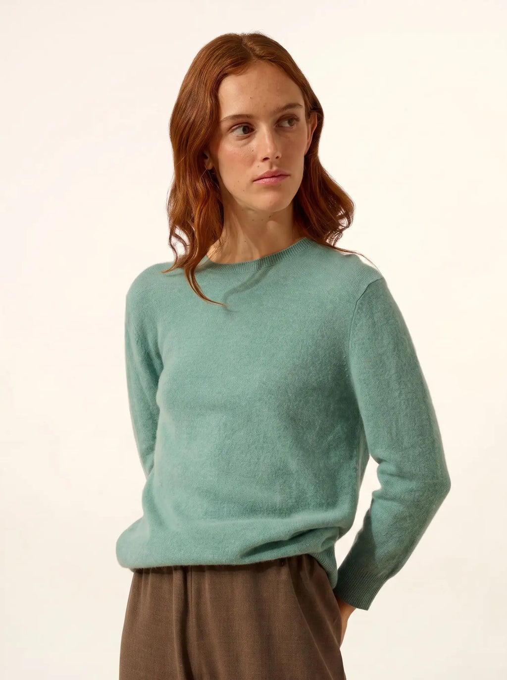 JANICE Sweater Crew Neck Buttoned Back Heather Green