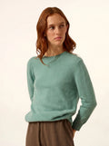 JANICE Sweater Crew Neck Buttoned Back Heather Green