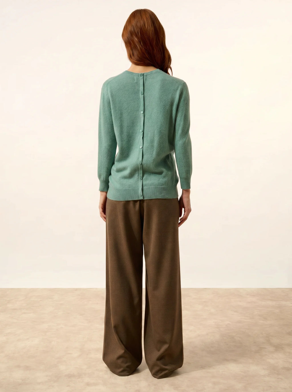 JANICE Sweater Crew Neck Buttoned Back Heather Green