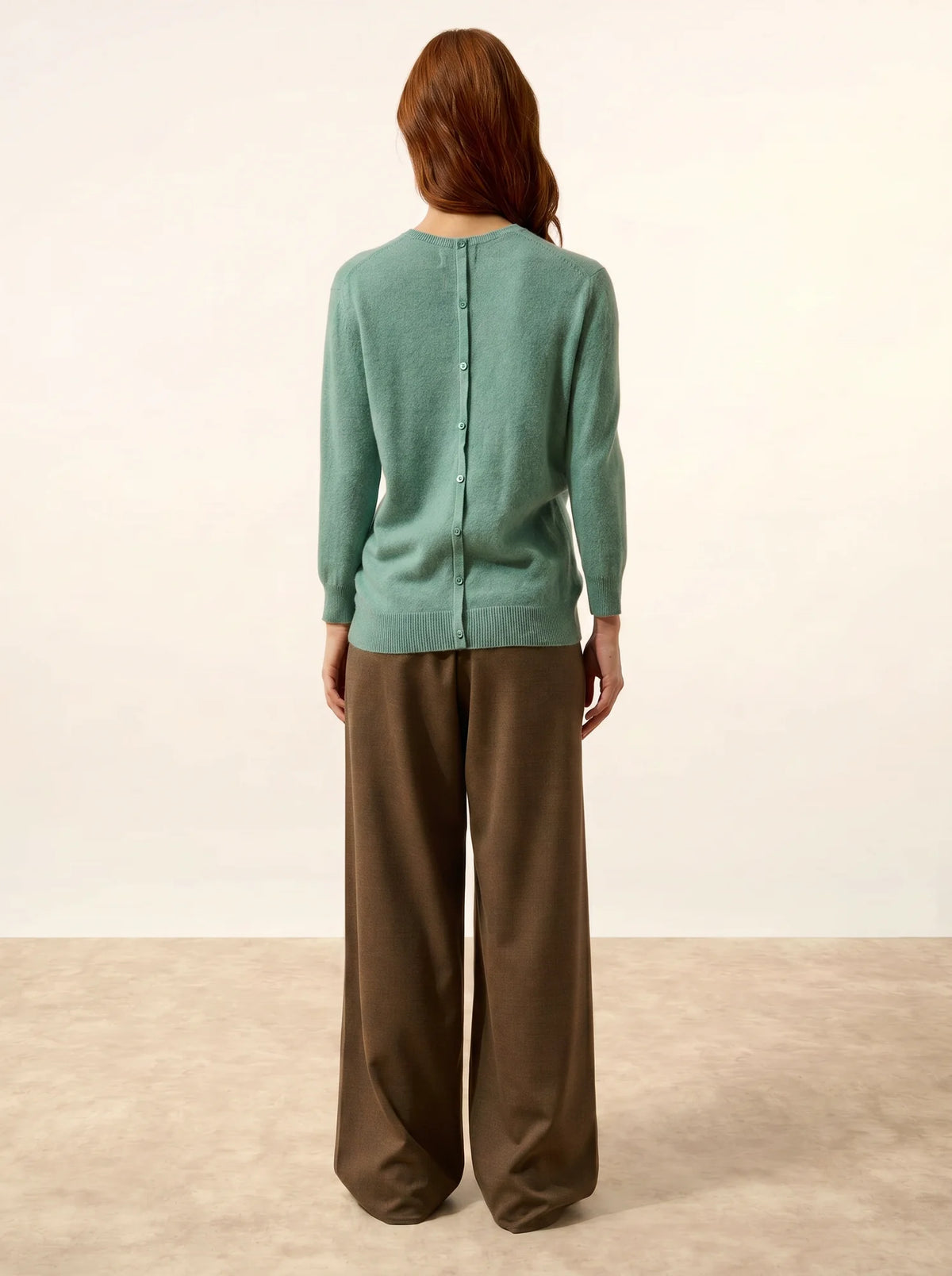 JANICE Sweater Crew Neck Buttoned Back Heather Green