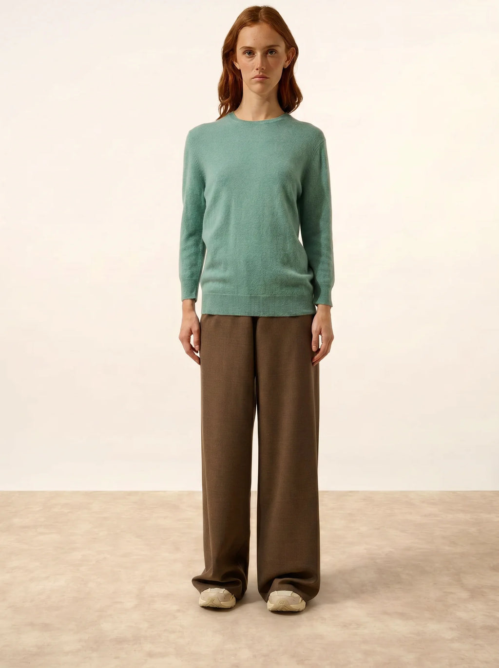 JANICE Sweater Crew Neck Buttoned Back Heather Green