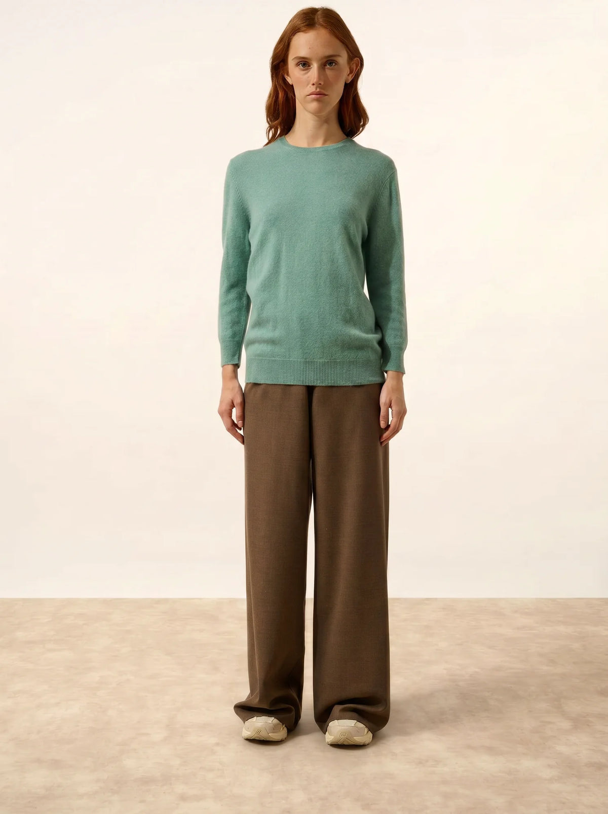 JANICE Sweater Crew Neck Buttoned Back Heather Green