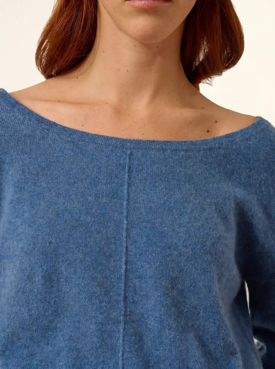 KAREN Pull Col Bateau Bleu Denim