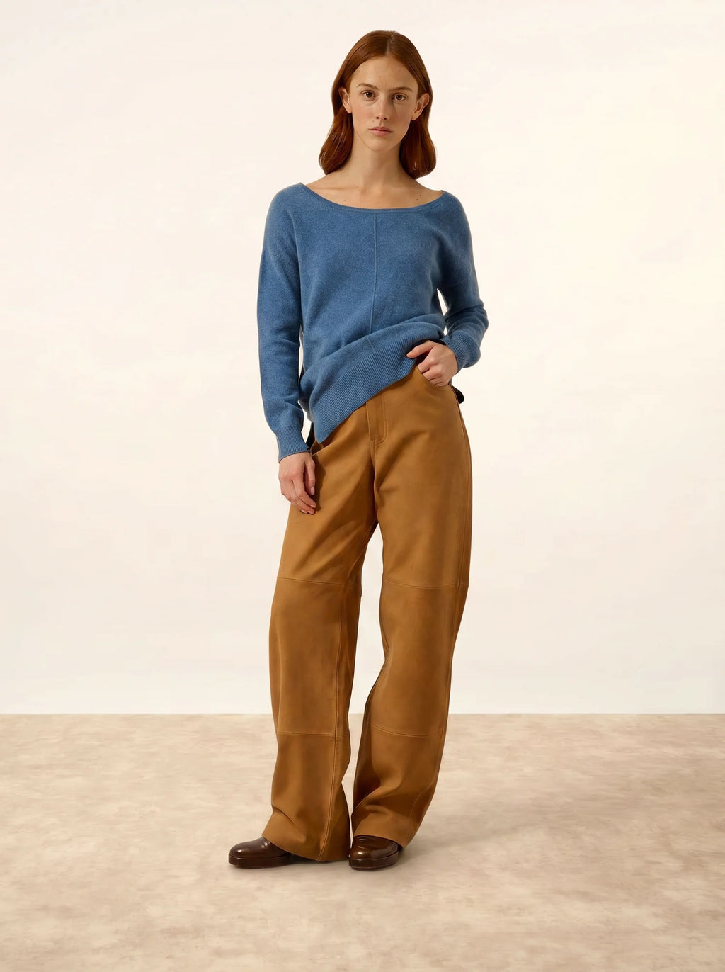 KAREN Pull Col Bateau Bleu Denim