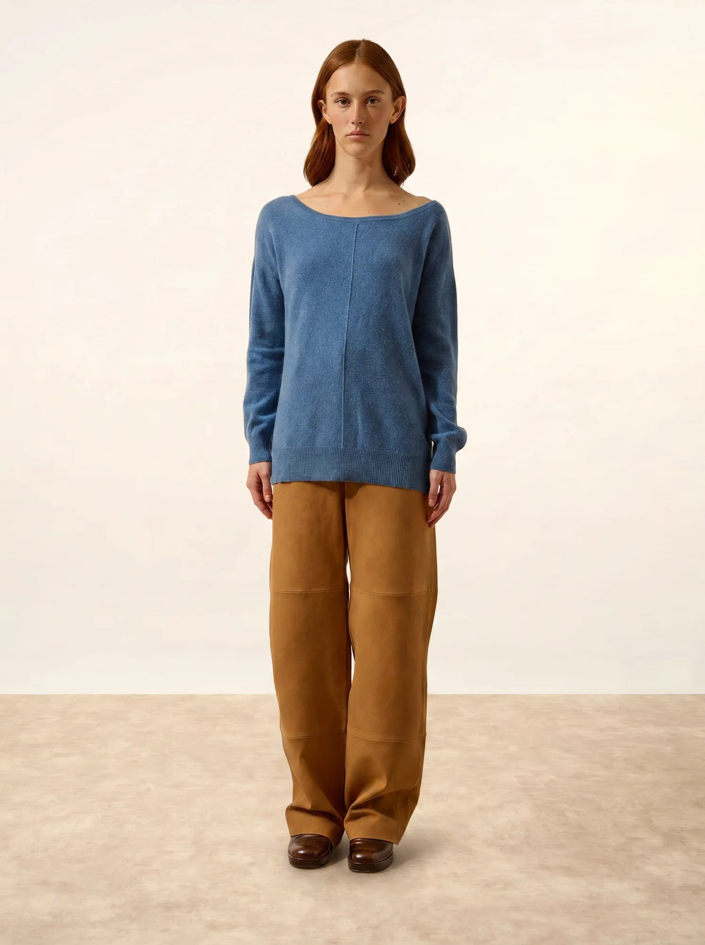 KAREN Pull Col Bateau Bleu Denim