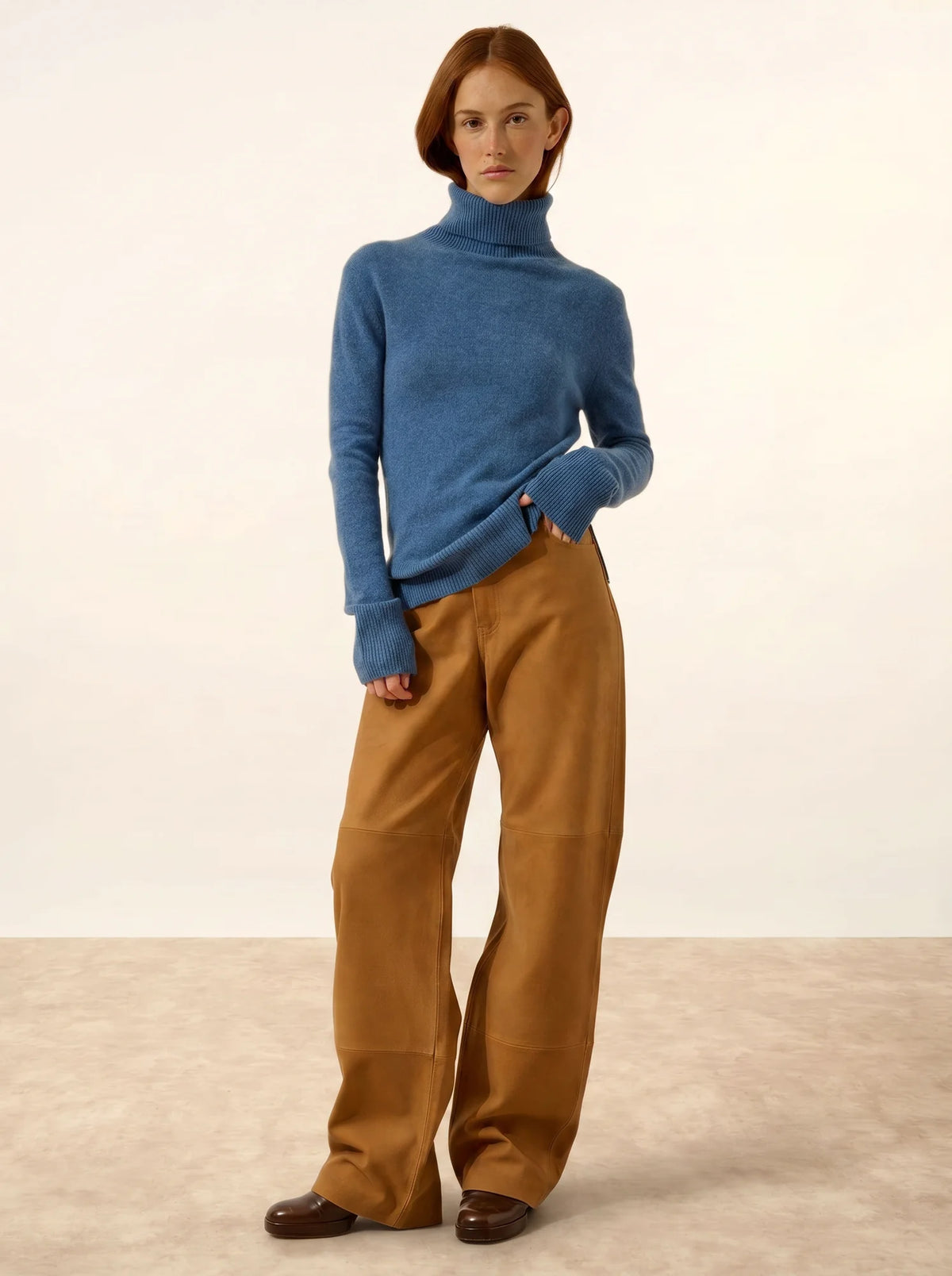 LEXIE Pull Col Roulé Bleu Denim