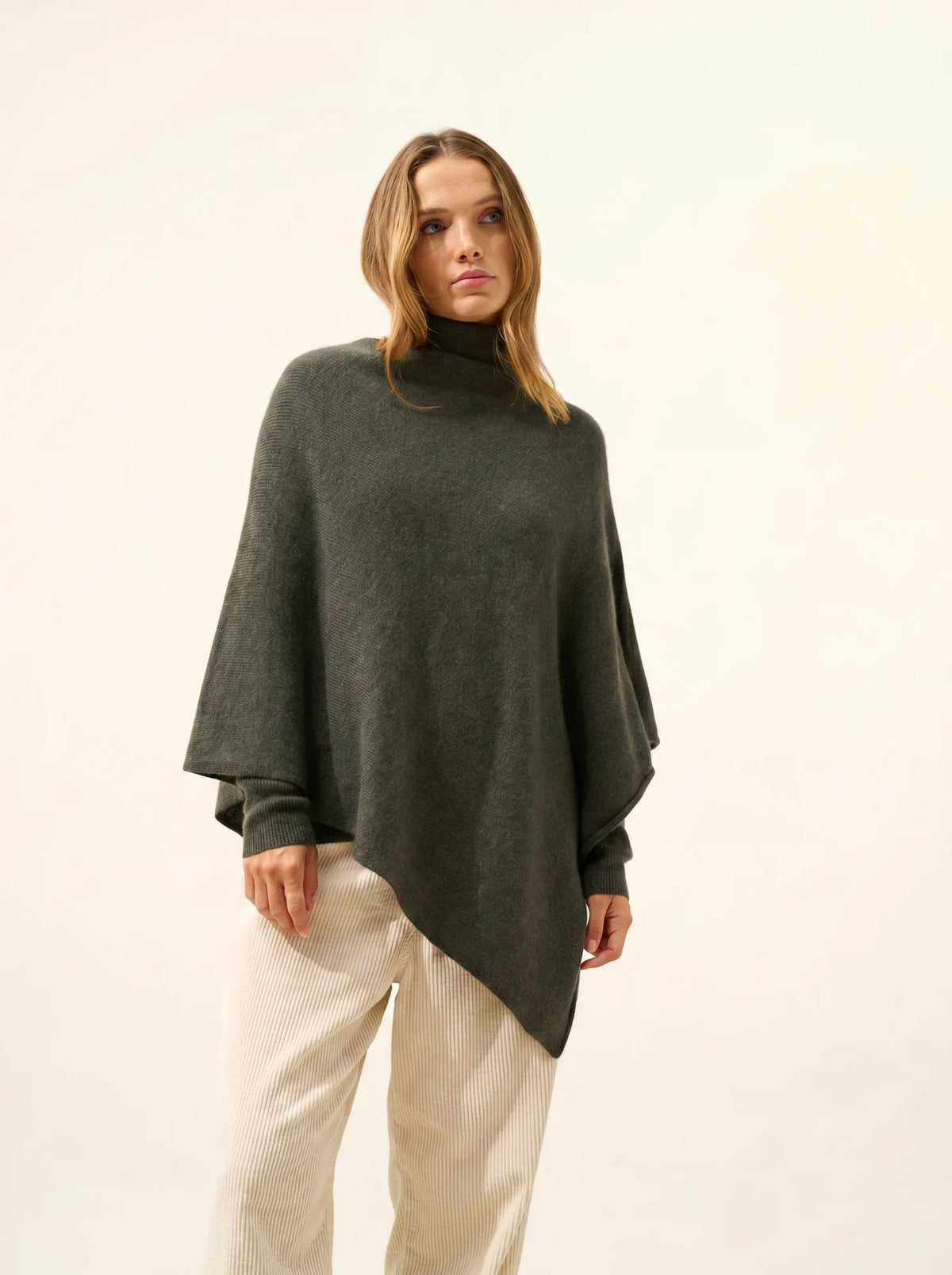 SALLY Poncho 4 Fils Kaki Chiné