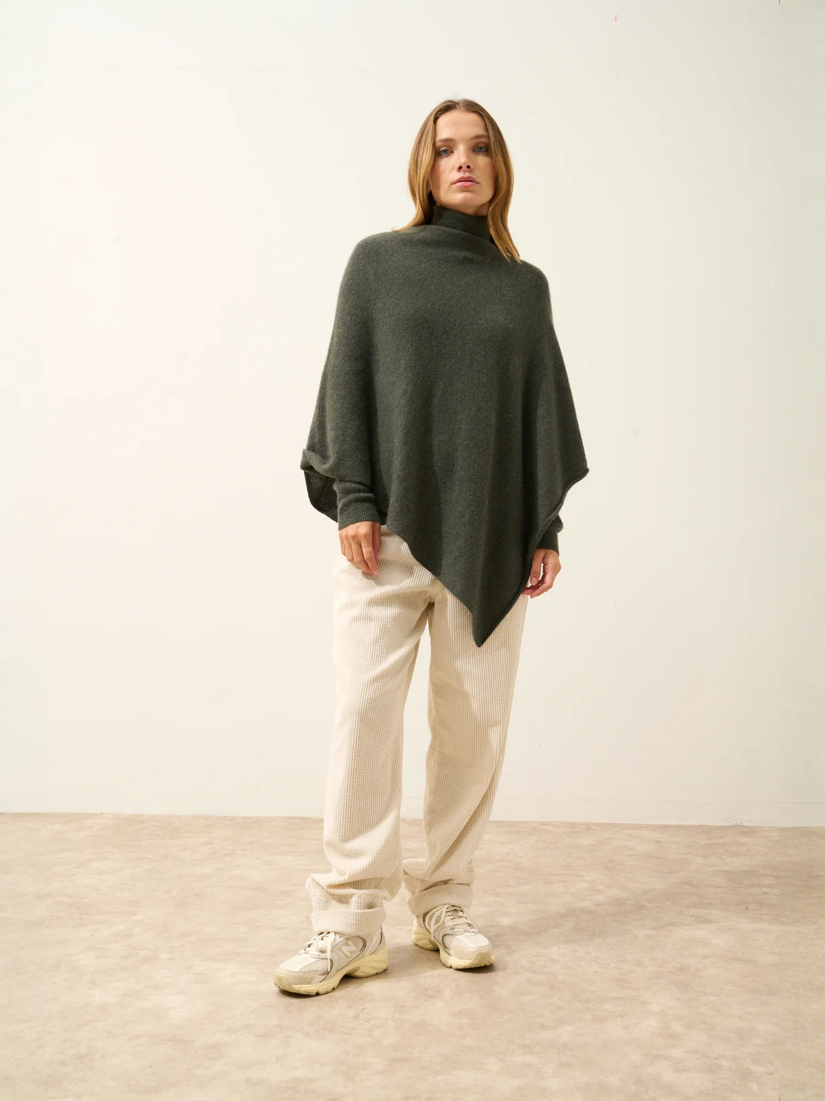 SALLY Poncho 4 Fils Kaki Chiné