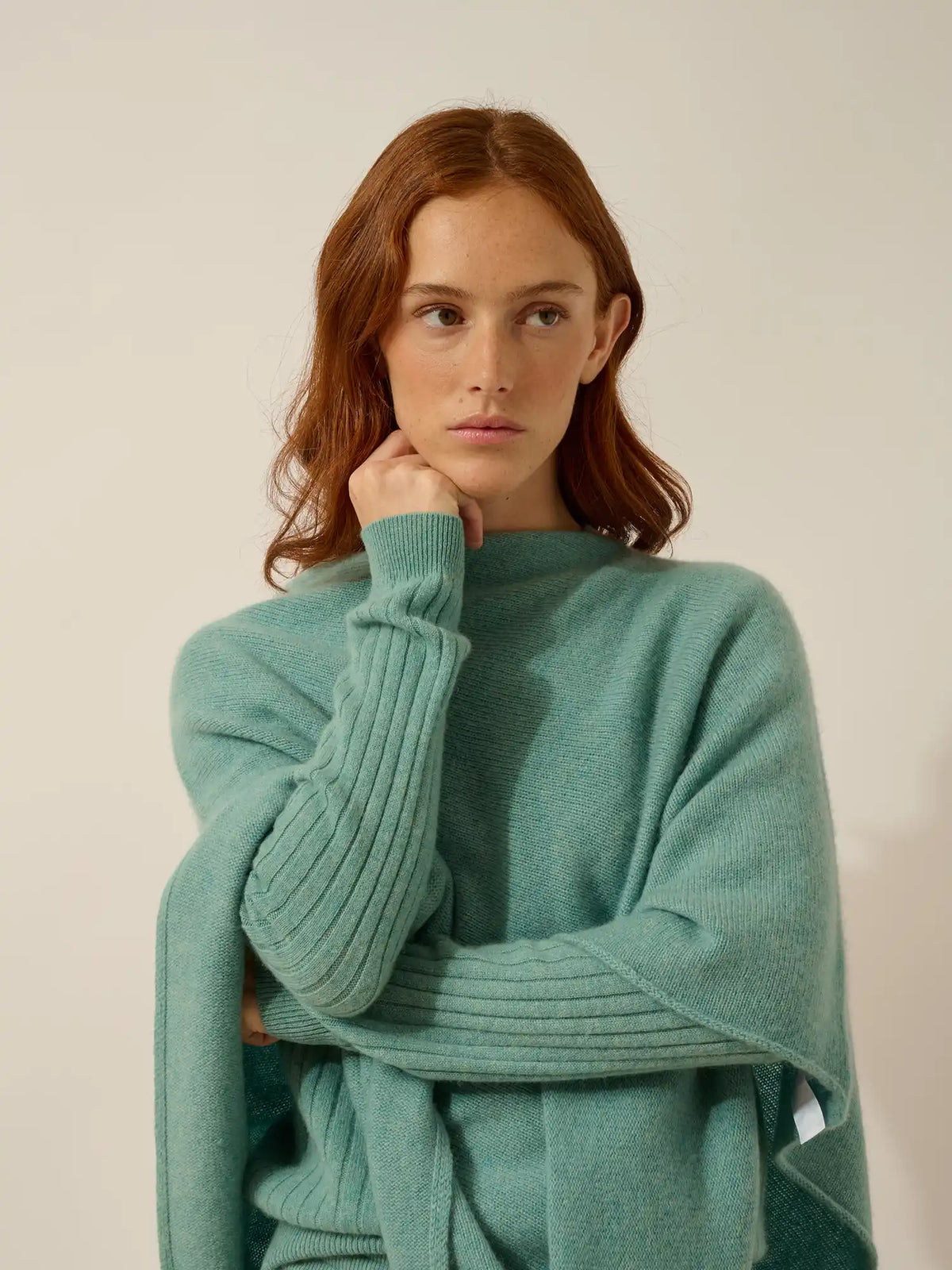 SALLY Poncho 4 Fils Vert Chiné