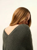 OPAL Sweater V-Neck Front and Back Heather Khaki