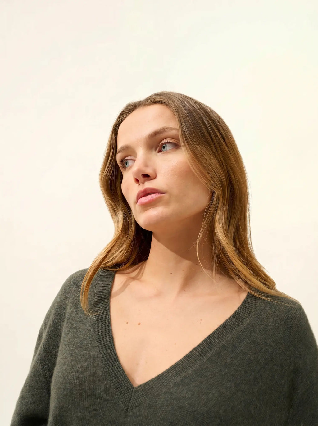 OPAL Sweater V-Neck Front and Back Heather Khaki