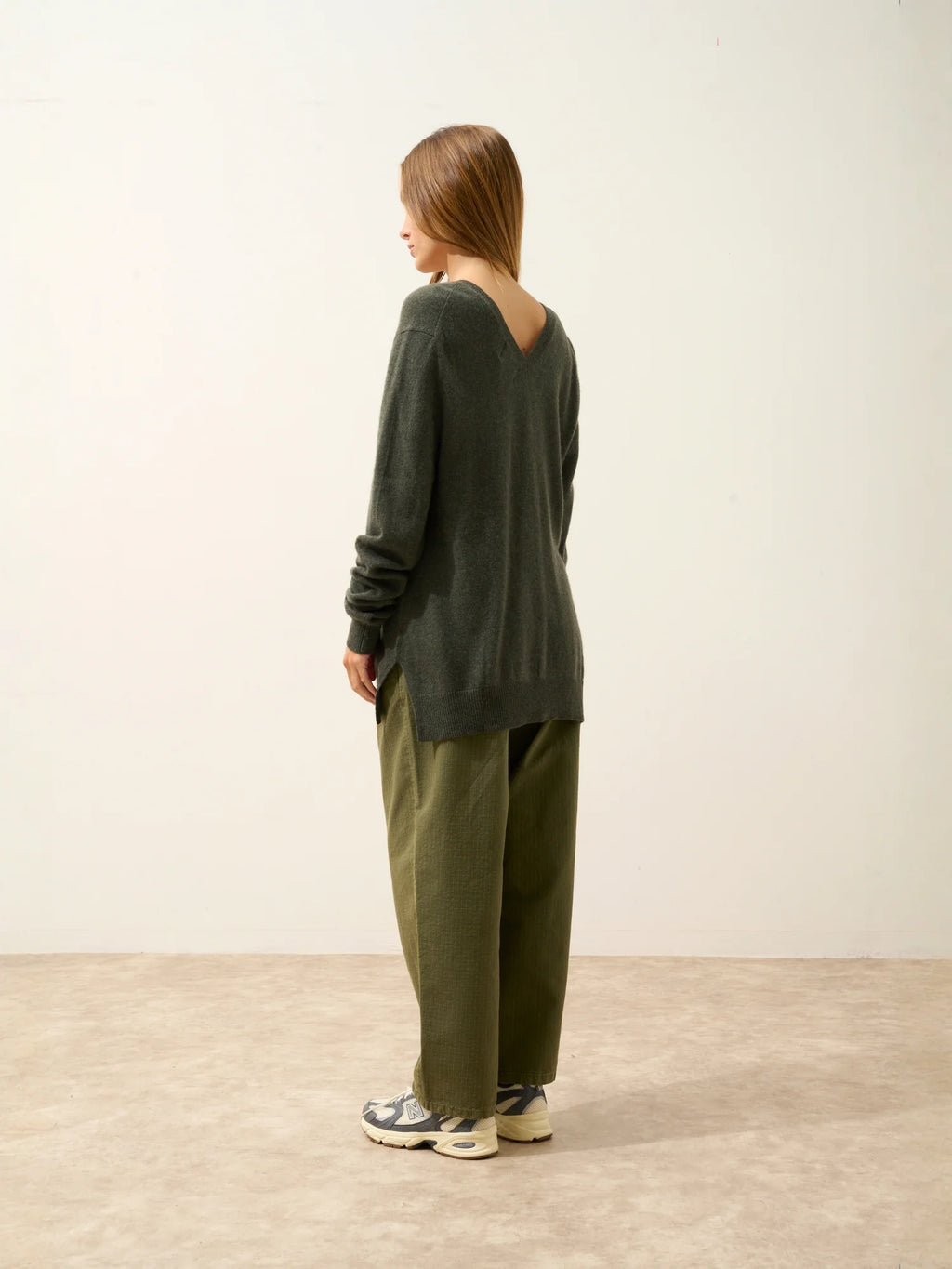 OPAL Sweater V-Neck Front and Back Heather Khaki