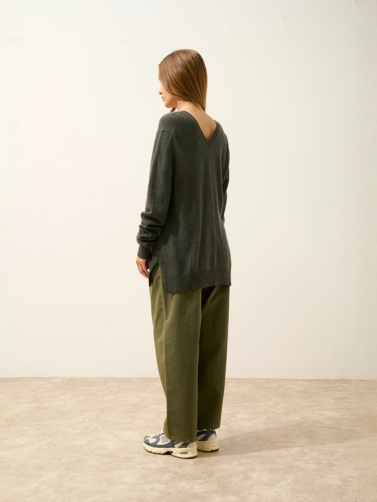 OPAL Sweater V-Neck Front and Back Heather Khaki