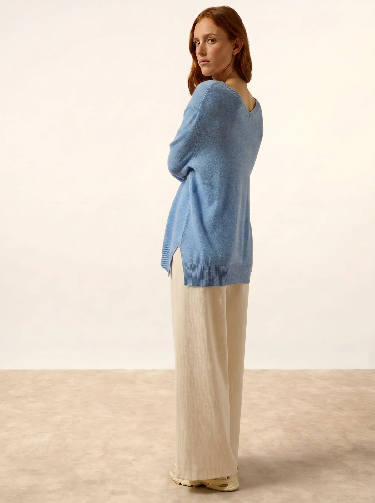 OPAL Sweater V-Neck Front and Back Sky