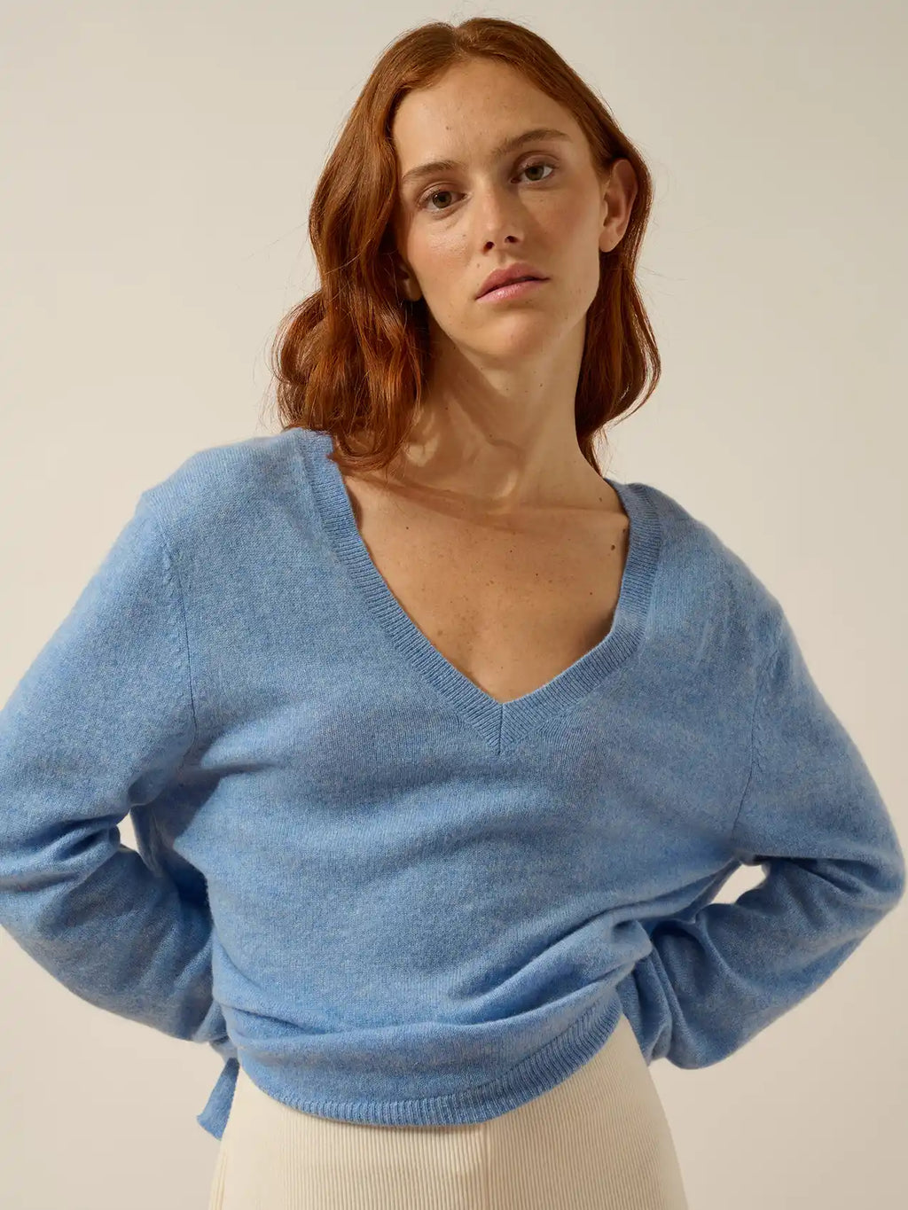 OPAL Sweater V-Neck Front and Back Sky