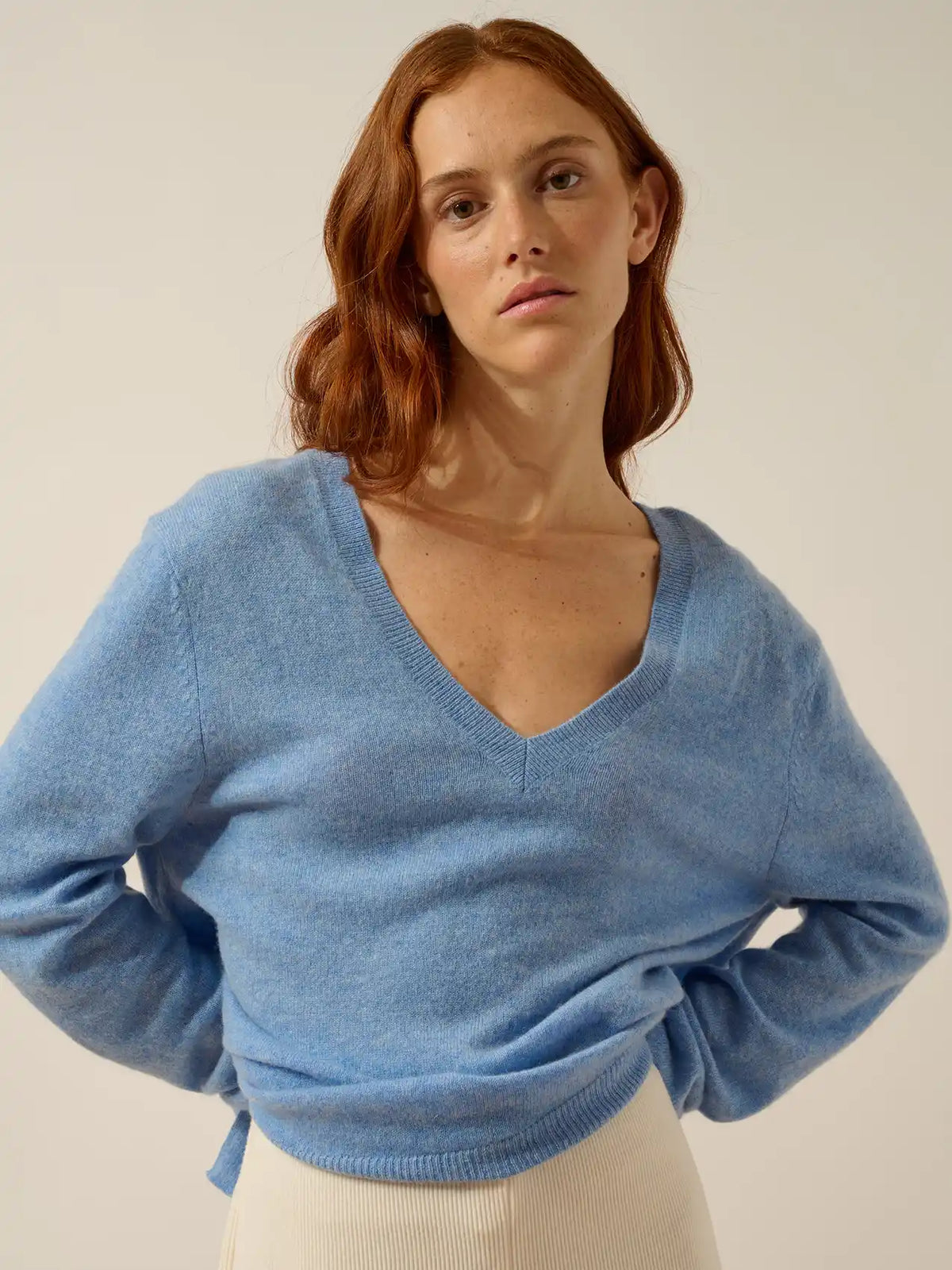 OPAL Sweater V-Neck Front and Back Sky