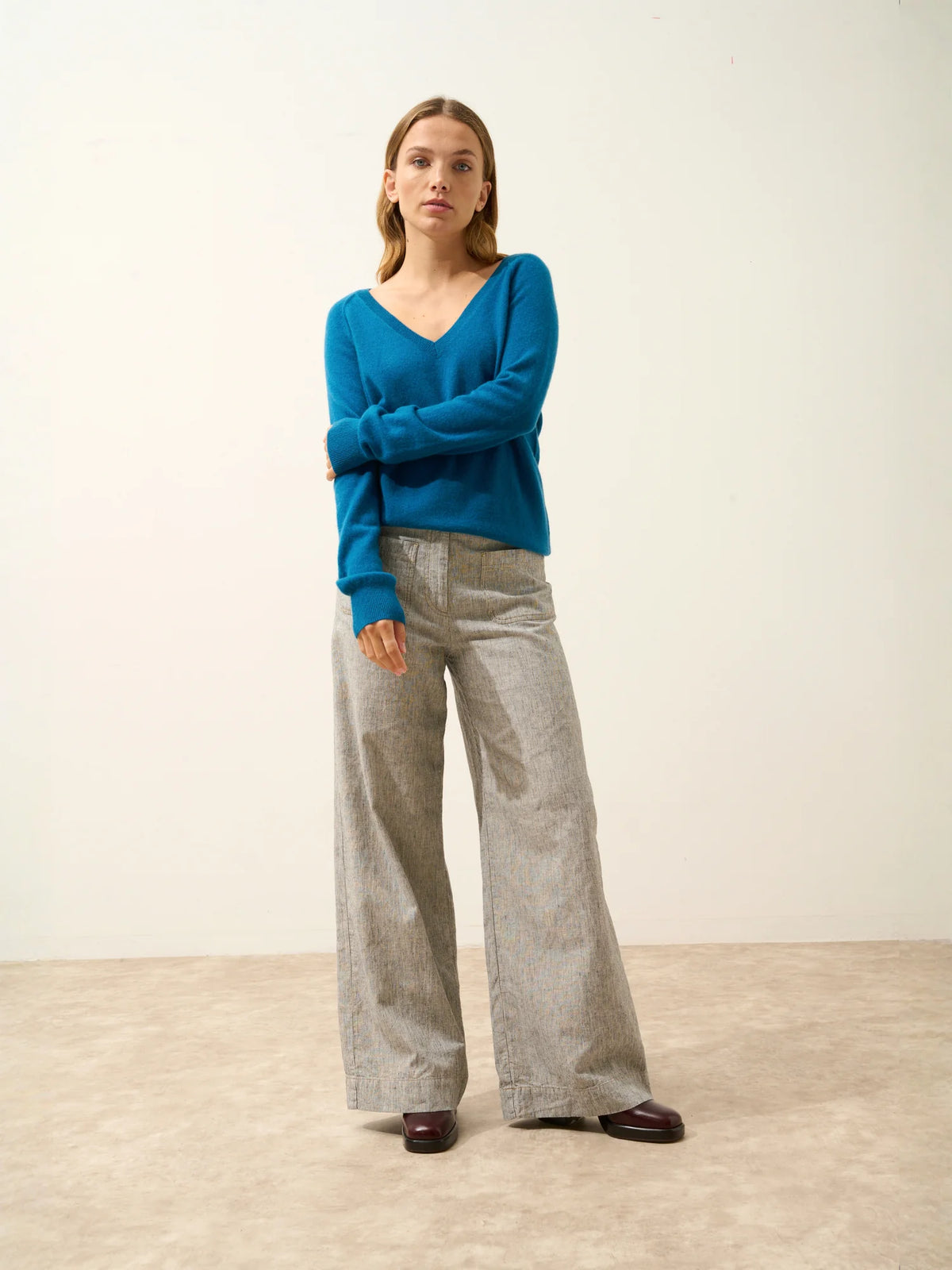PHOEBE Pullover V-Ausschnitt Pfauenblau