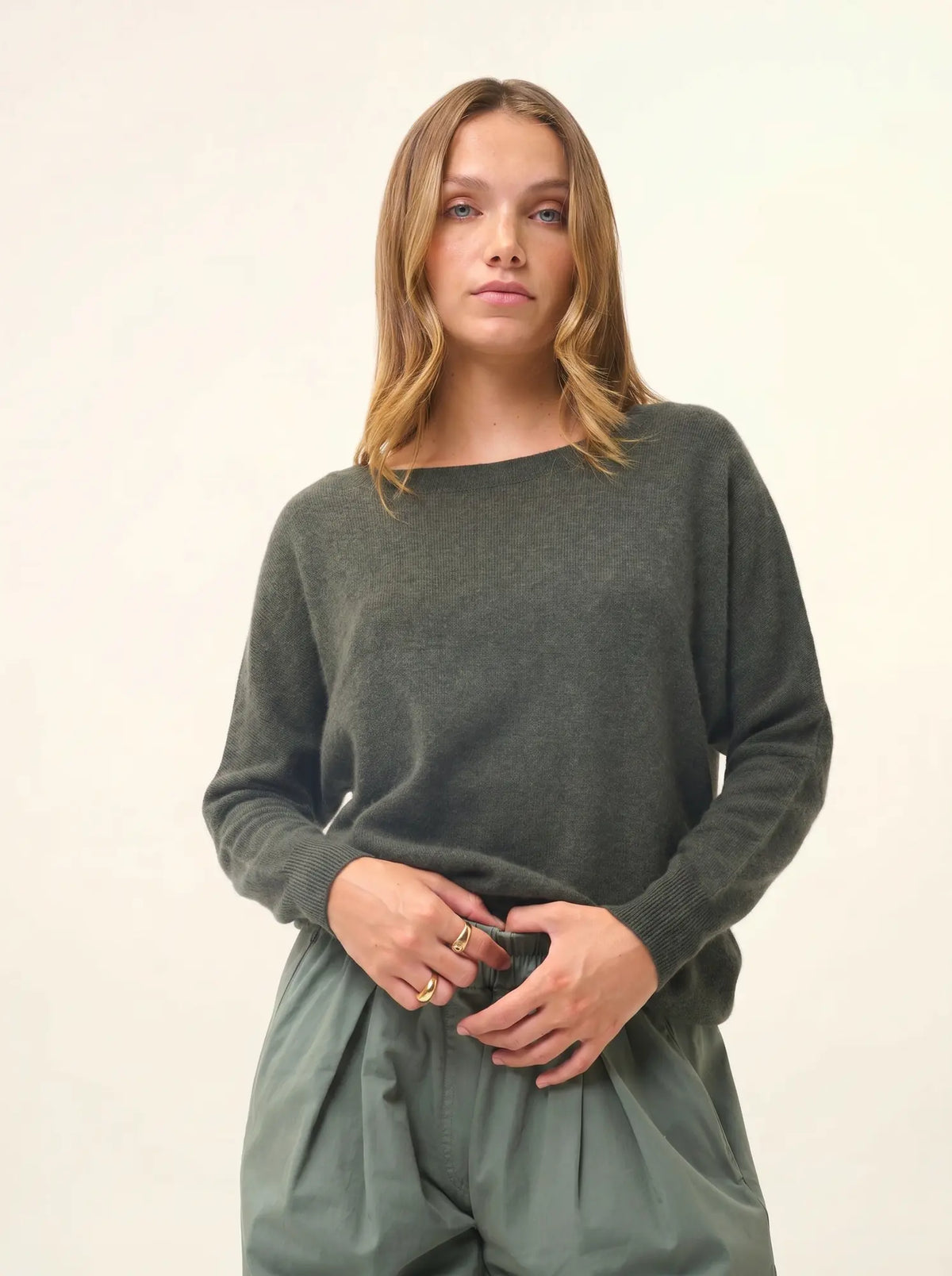 REBECCA Pullover Fledermausarm Khaki meliert