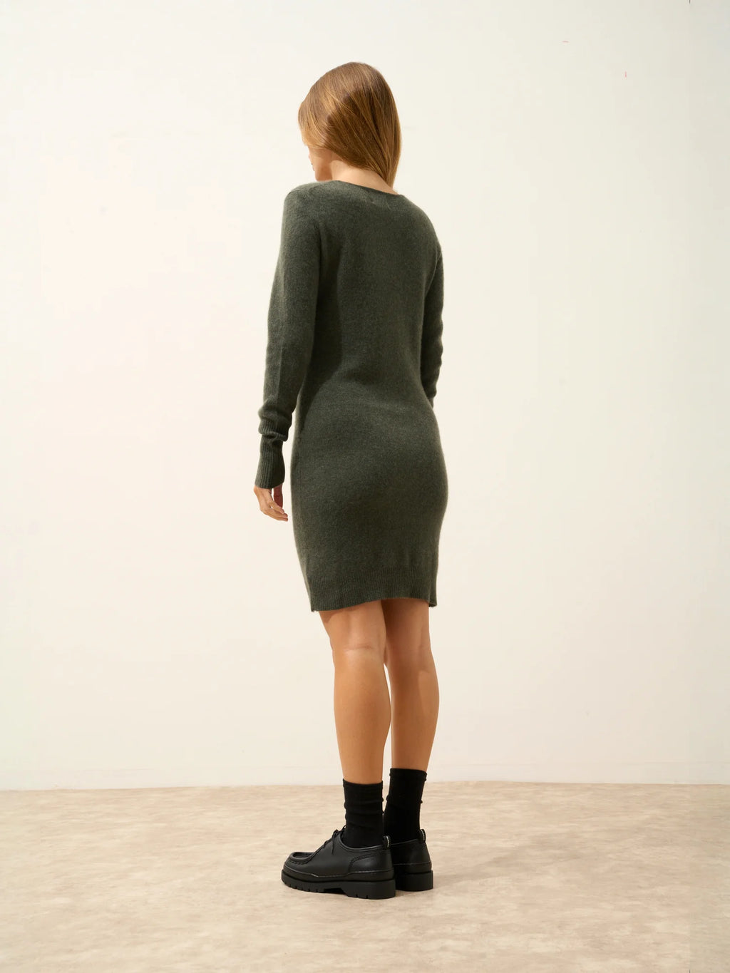 SUSAN Robe Col Rond Kaki Chiné