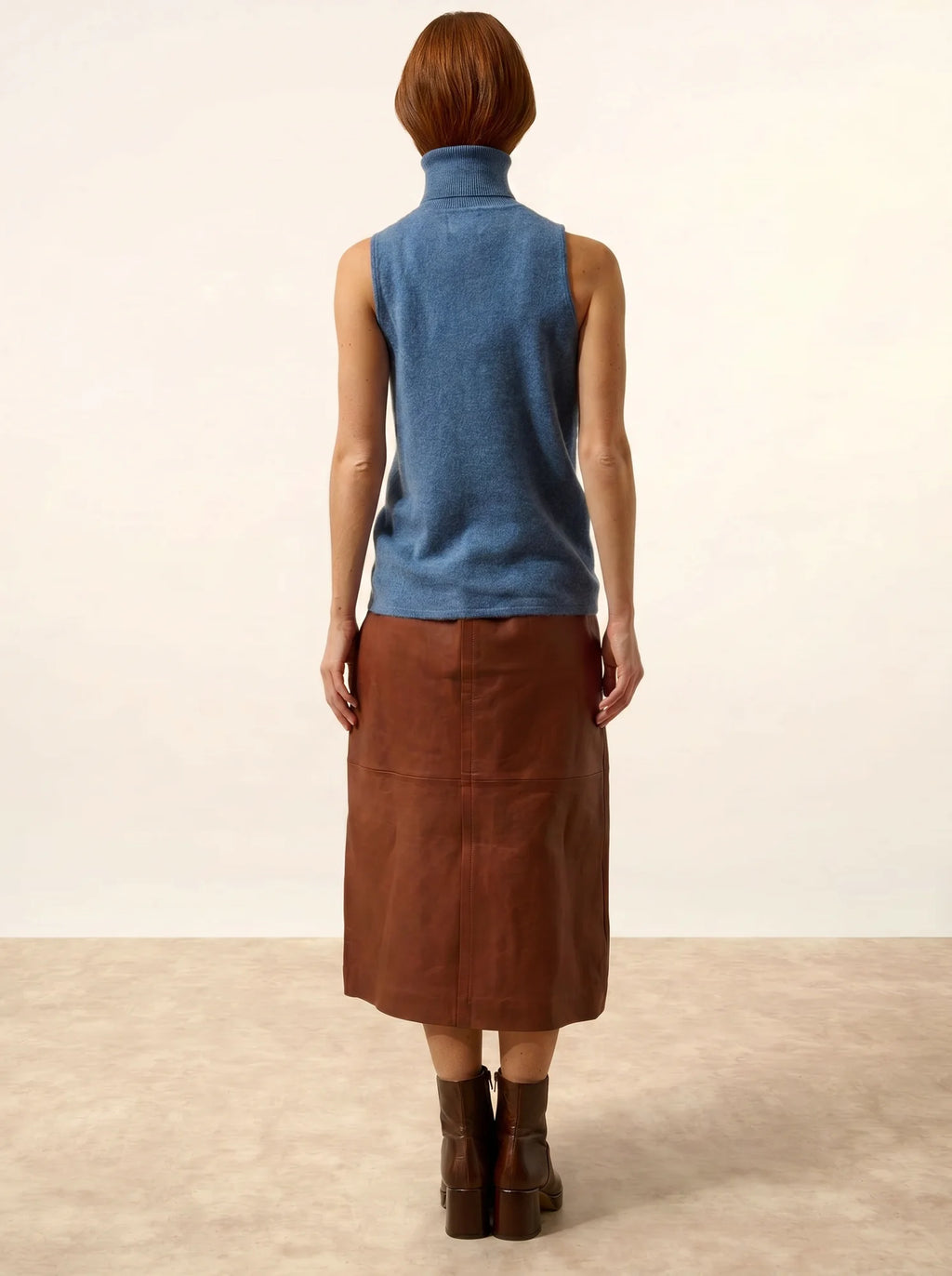 VIOLET Pull Col Roulé sans Manches Bleu Denim