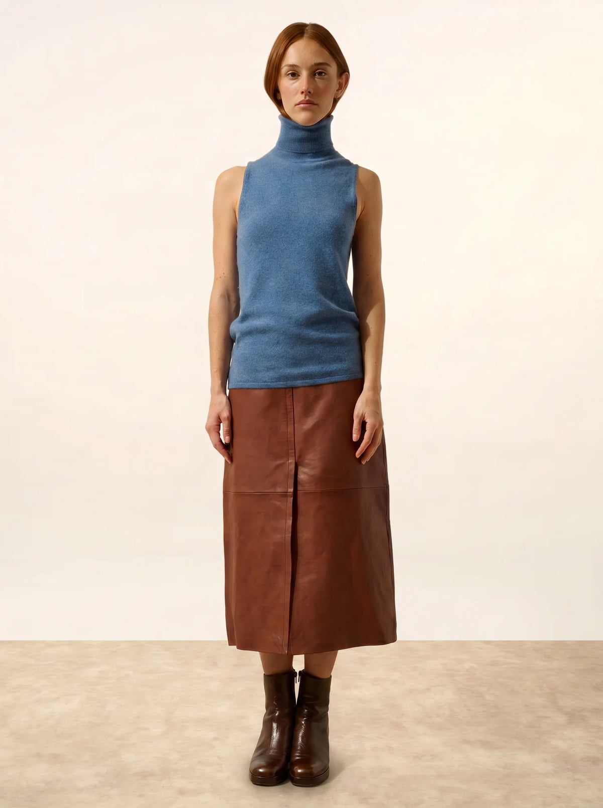 VIOLET Pull Col Roulé sans Manches Bleu Denim