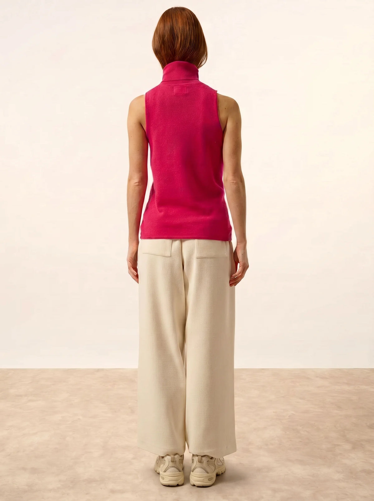 VIOLET Pull Col Roulé sans Manches Fuchsia
