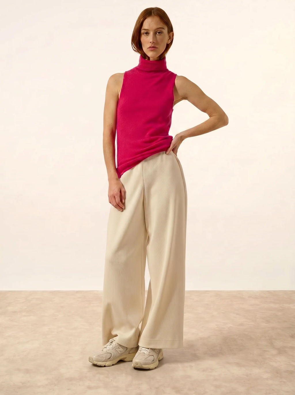 VIOLET Pull Col Roulé sans Manches Fuchsia